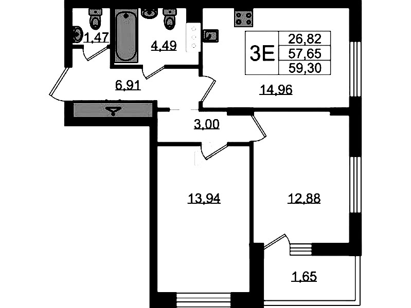 2-комнатная квартира 59.3 м², 7/11 эт., ЖК «VEREN NORT Сертолово»